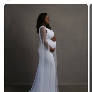 Elegant Black Maternity Gown with Sheer Overlay